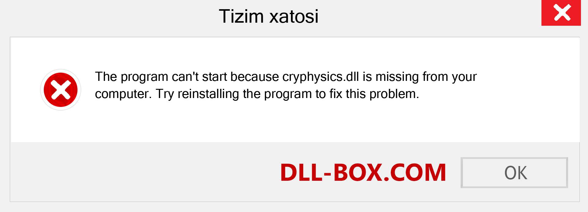 cryphysics.dll fayli yo'qolganmi?. Windows 7, 8, 10 uchun yuklab olish - Windowsda cryphysics dll etishmayotgan xatoni tuzating, rasmlar, rasmlar